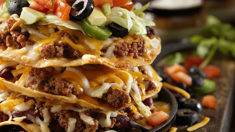 Layered tower of nachos