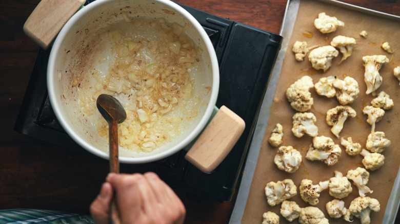 Roasted cauliflower and sautéd onions