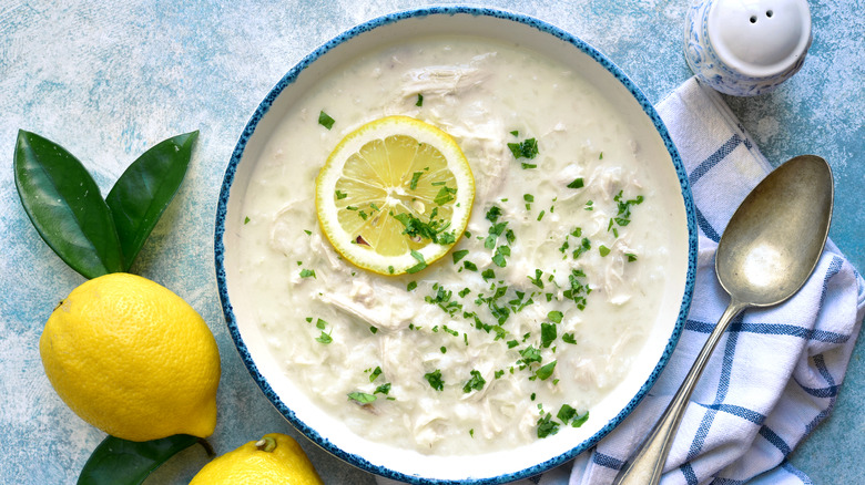 Avgolemono soup with lemons 