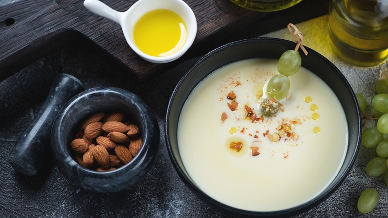 Ajo blanco soup with almonds and grapes