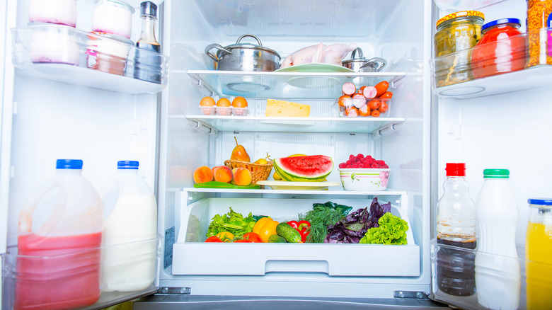 open refrigerator filled with food