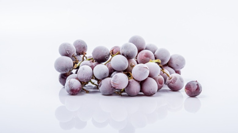 Bunch of frozen red grapes