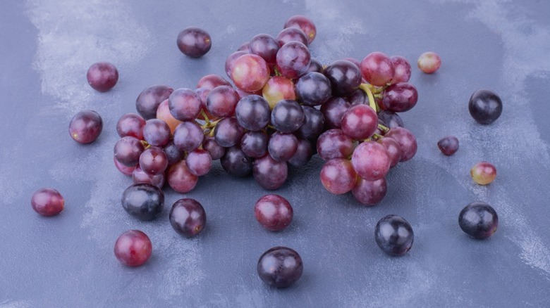 Red grapes on a counter