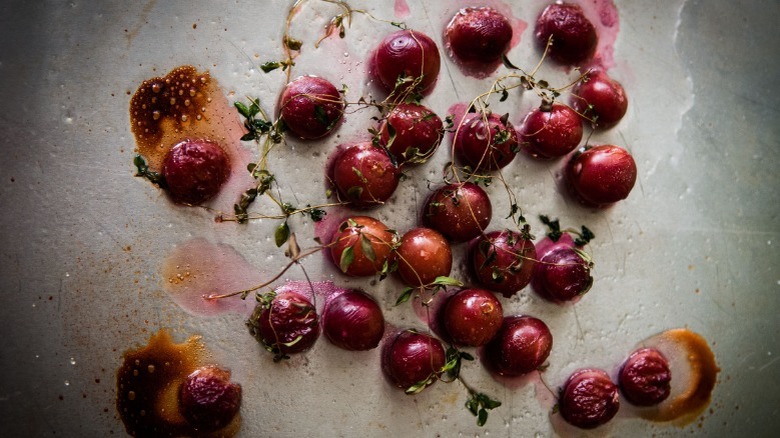 Roasted red grapes with herbs