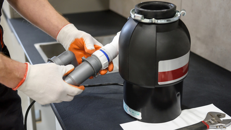 A person checking their new garbage disposal