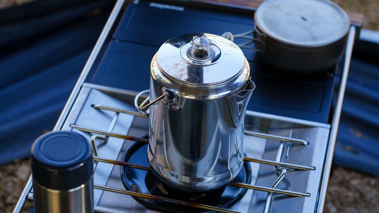 Percolator coffee maker on stove