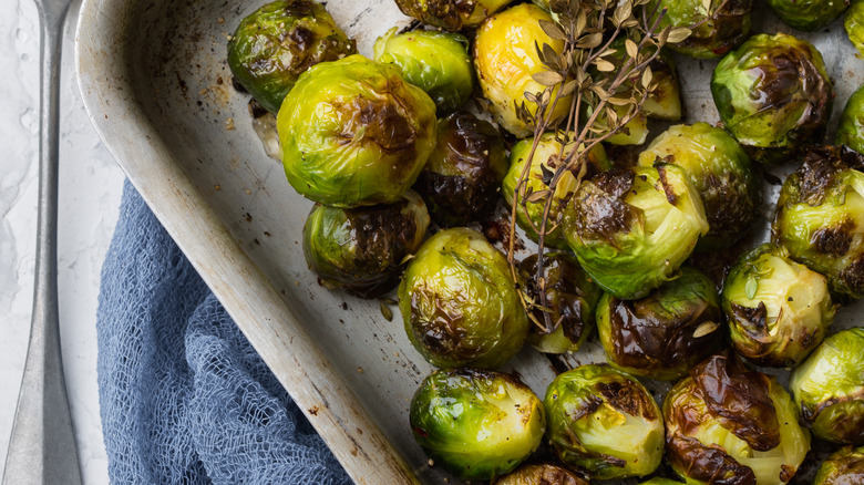 Brussels sprouts in pan