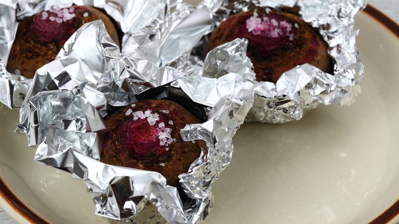 Beets in aluminum foil 