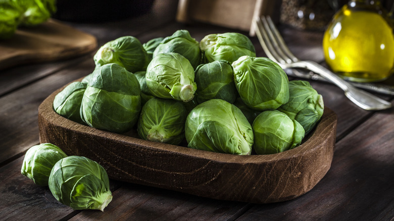 Fresh brussels sprouts in bowl