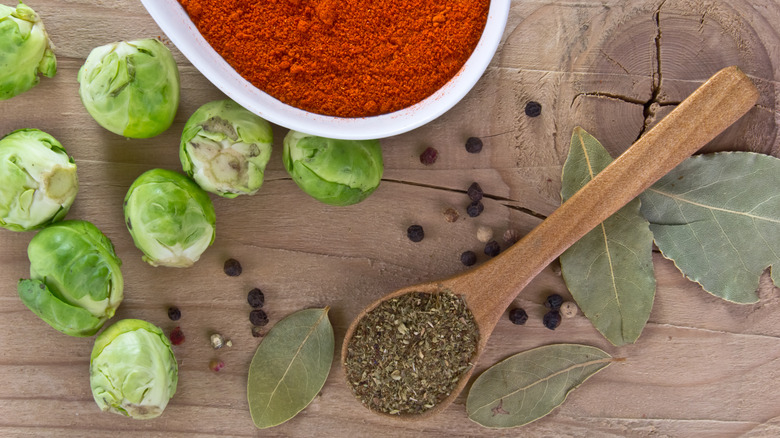 Brussels and spices on counter