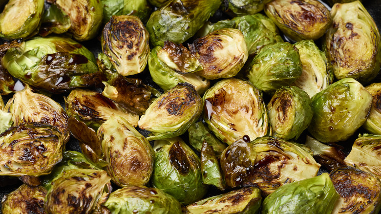 Cut and roasted brussels sprouts