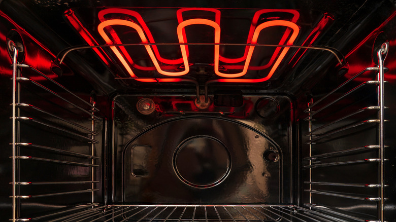 The inside of an oven