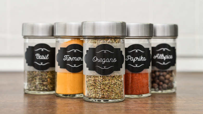 Glass jars of spices