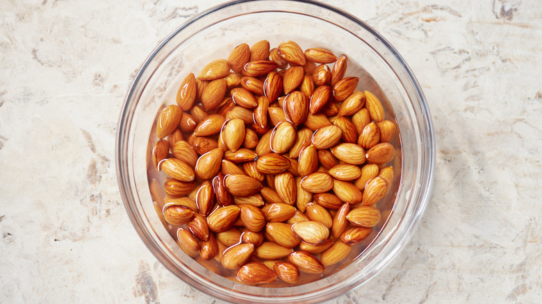 Almonds soaking in water