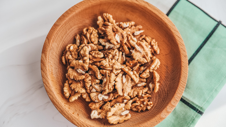 Walnuts in wooden bowl 