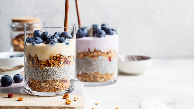 Blueberry and chia pudding parfait