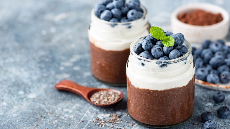 Blueberry parfaits in glass jars