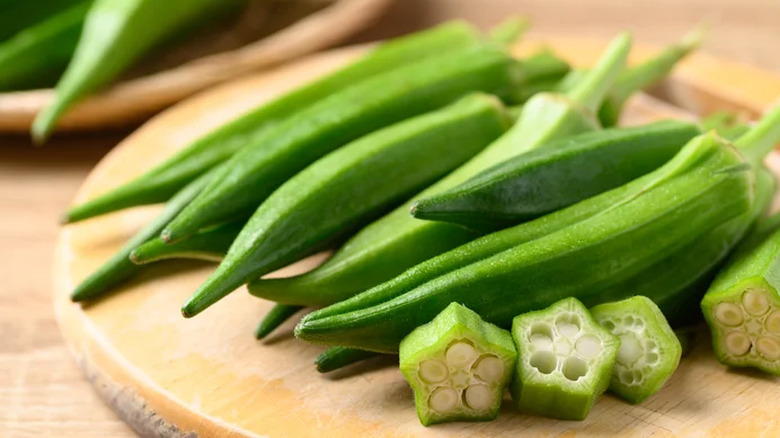 fresh green okra pods 