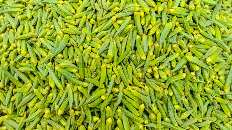 pile of fresh okra pods 