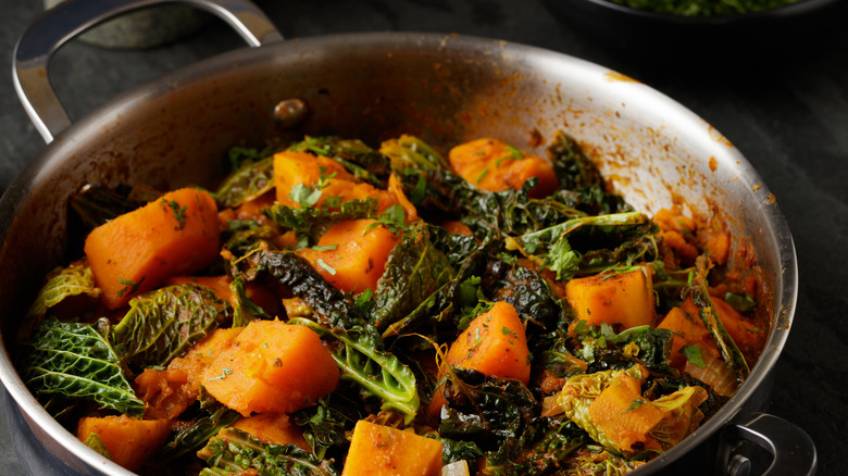 Potato cabbage curry steel pan