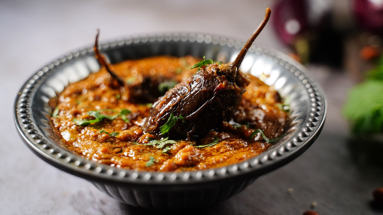 Indian eggplant curry in bowl