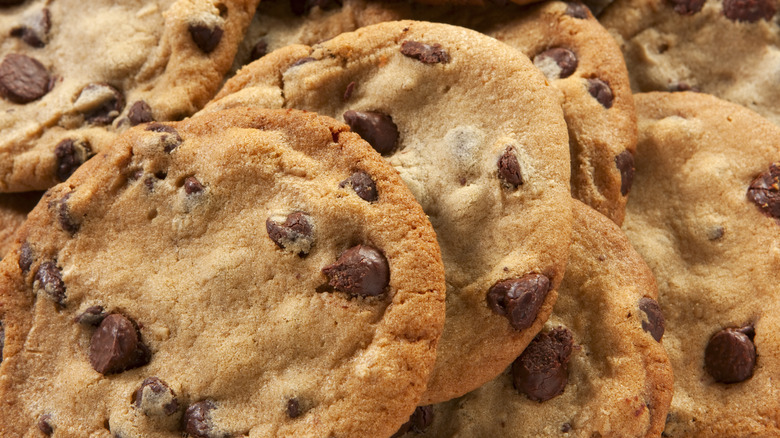 Chocolate chip cookies close up