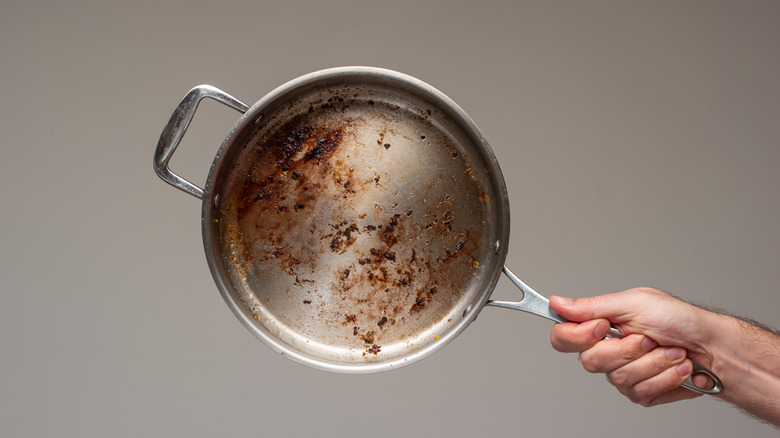 burnt bottom of a pan