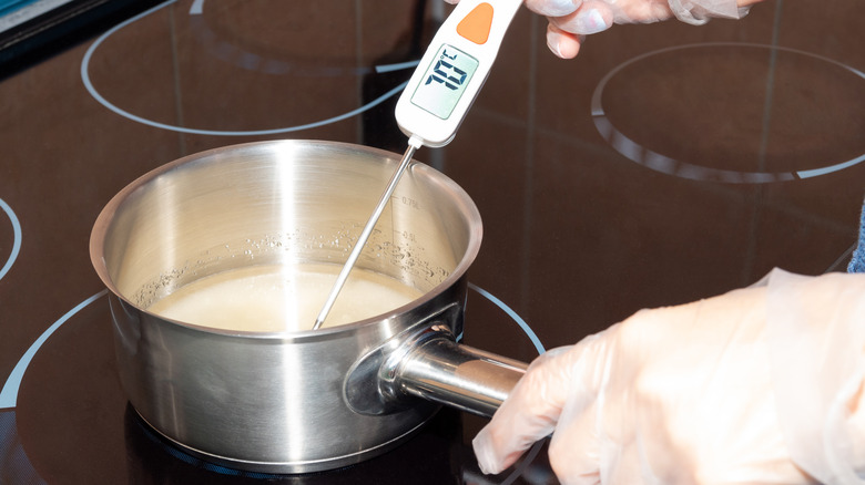 candy thermometer in pot