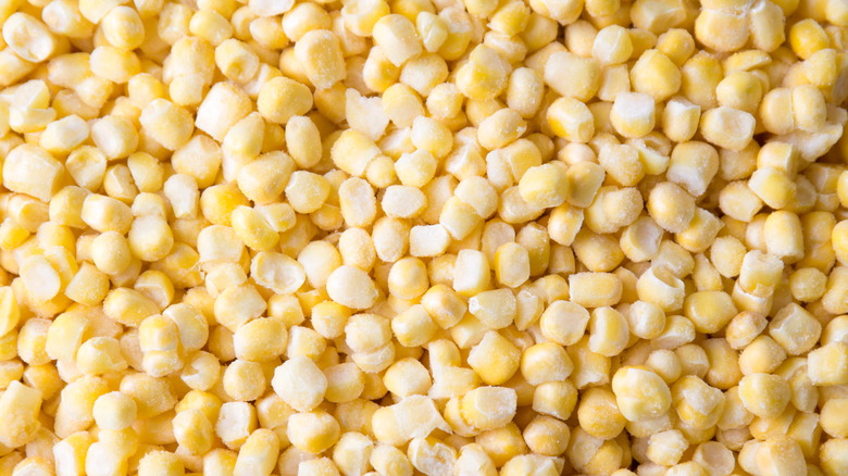 Close up of frozen corn