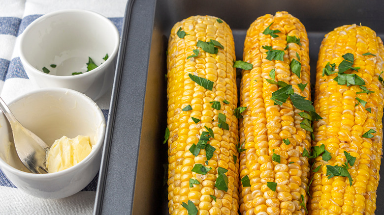 Corn in oven pan 