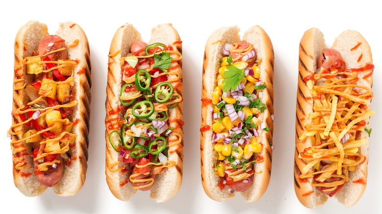 hot dogs with toppings