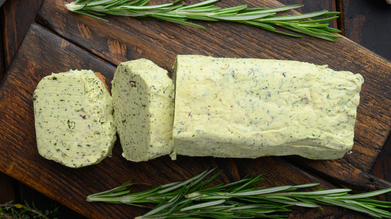 Compound butter on a wooden plank