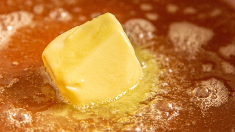 Butter melting in a pan