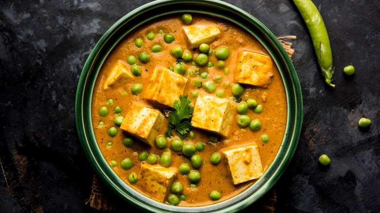 Aerial shot of curry soup