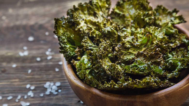 Salted kale chips in bowl