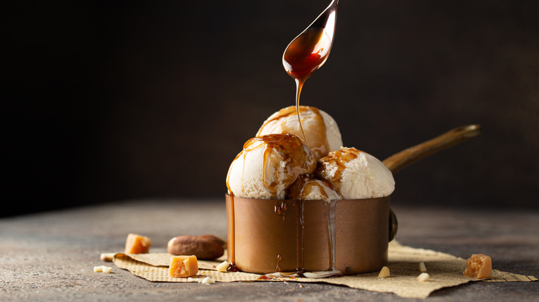 caramel sauce on ice cream