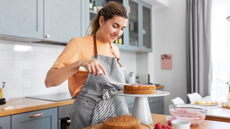 Woman making a cake