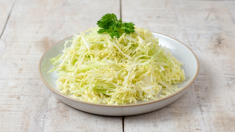 Shredded green cabbage