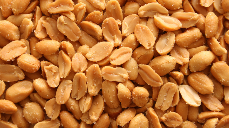 Close up of salted peanuts