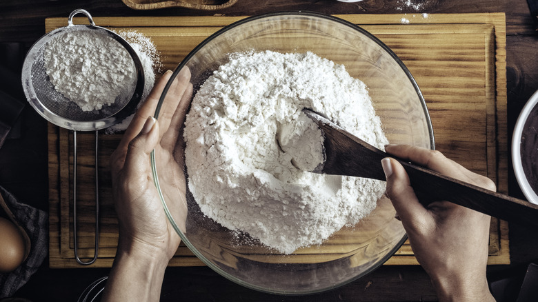 overhead of flour in bowl