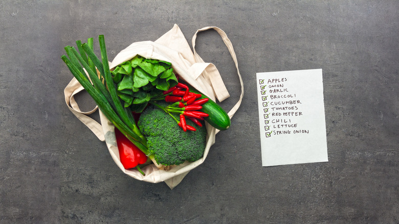 Produce bag and shopping list