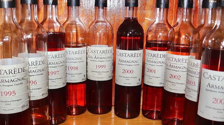 range of vintage Castarède armagnac bottles