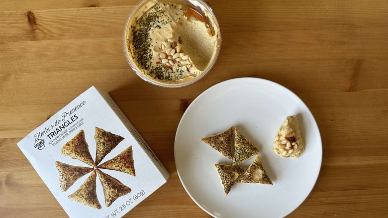 Trader Joe's crackers and hummus