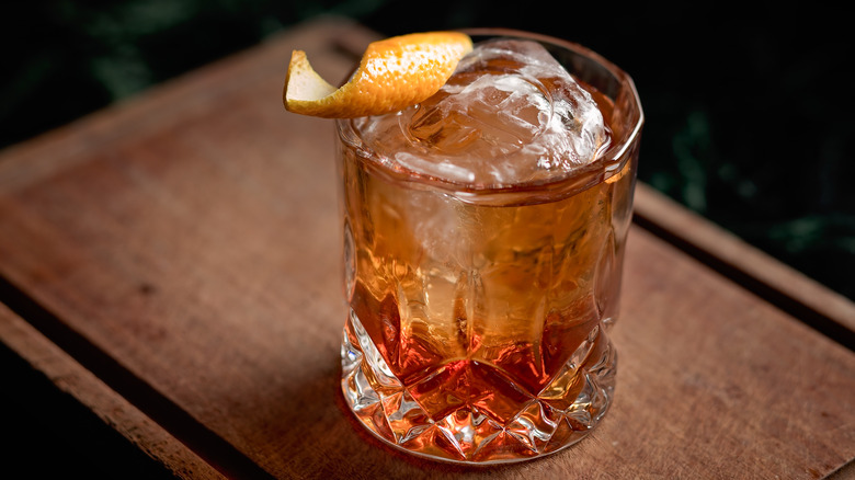 old fashioned cocktail wooden tray