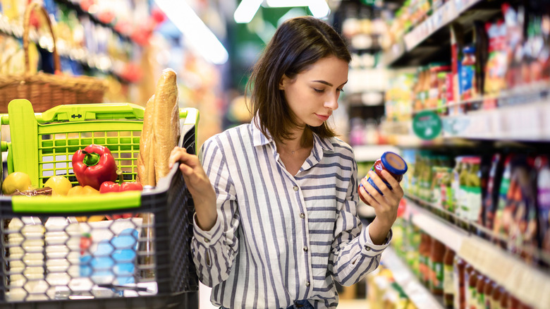 Shopper checking label