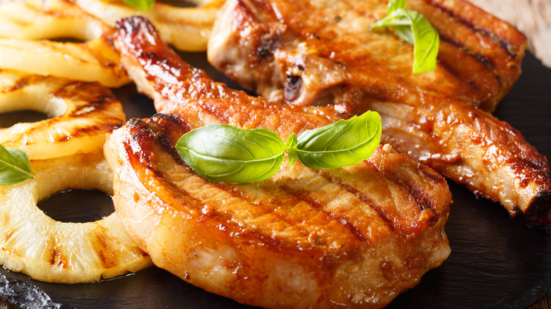 grilled, glazed pork chops