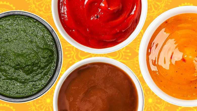 Four chutneys in bowls