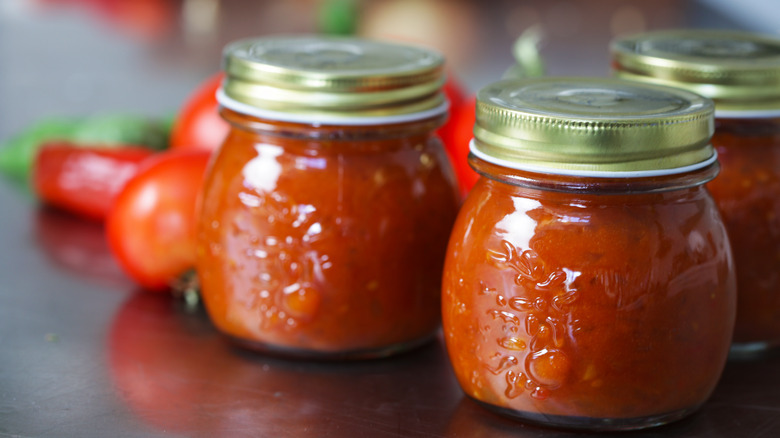 Tomato chutney in jars