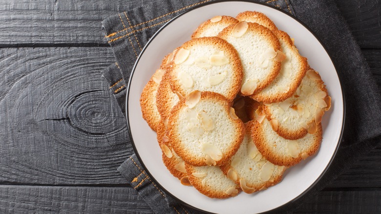 french almond tuile cookies on a plate