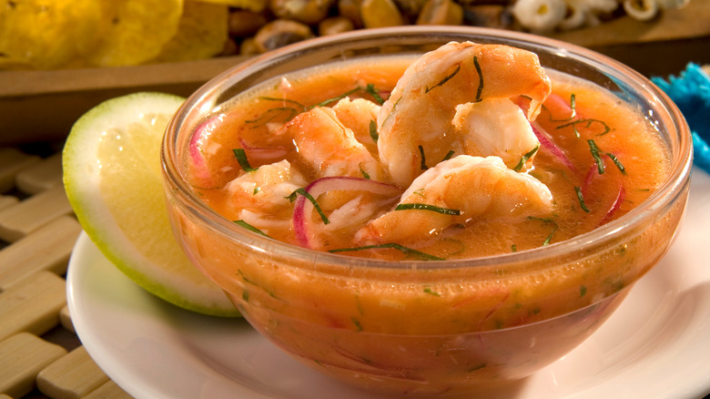 shrimp ceviche with plantains